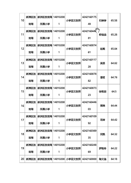 武汉新洲区面试名单
