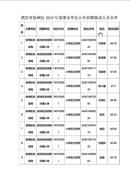武汉新洲区面试公告